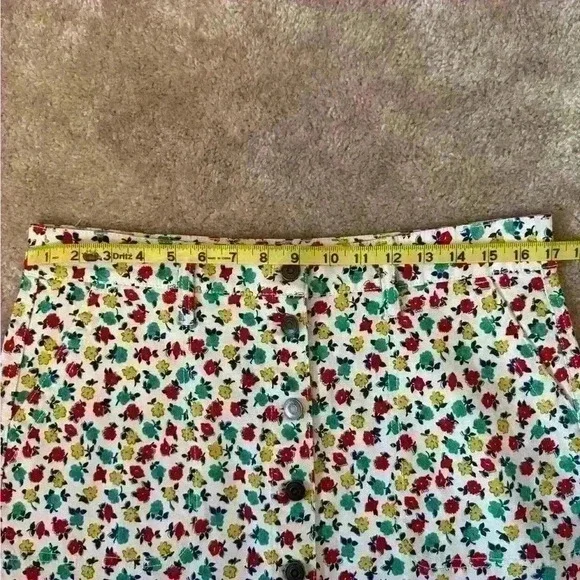J Crew Mercantile Cotton Denim Style Floral A line Skirt Button Front Skirt 8 - Picture 7 of 10